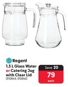 Regent 1.3Ltr Glass Water Or Catering Jug With Clear Lid-Each