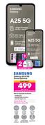 2 x Samsung Galaxy A25 5G Smartphone-On 1.2GB Red Top Up Core More Data + On Promo