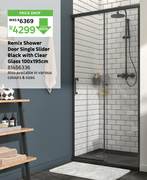 Remix Shower Door Single Slider (Black) With Clear Glass 100 x 195cm 81456336