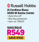 Russell Hobbs 2Ltr Cordless Glass 3000W Kettle