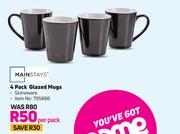 Mainstays 4 Pack Stoneware Glazed Mugs-Per Pack
