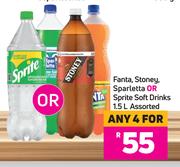 Fanta, Stoney, Sparketta Or Sprite Soft Drinks Assorted-For 4 x 1.5L