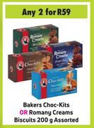 Bakers Choc Kits Or Romany Creams Biscuits Assorted-For 2 x 200g