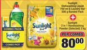Sunlight Dishwashing Liquid 750ml,Laundry Bar 500g Banded Pk + 2 In 1 Handwashing Powder3kg-PerCombo