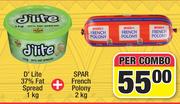 D'Lite 37% Fat Spread 1kg + Spar French Polony 2kg-Per Combo