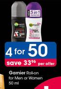 Garnier Roll On For Men Or Women-4x50ml Per Offer