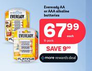 Eveready AA Or AAA Alkaline Batteries 6 Pack-Each