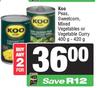 Koo Peas, Sweetcorn, Mixed Vegetables Or Vegetable Curry-For Any 2 x 400g/420g