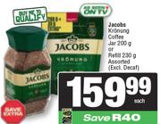 Jacobs Kronung Coffee Jar 200g Or Refill 230g Assorted-Each