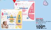 Johnson's Value Pack Baby Wipes (Extra Sensitive 4x56 Wipes Or Gentle All Over 4x72 Wipes)-Per Pack