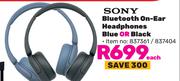 Sony Bluetooth On-Ear Headphones (Blue Or Black)-Each