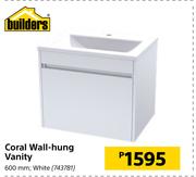 Builders Coral Wall Hung Vanity White 600mm