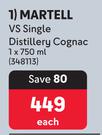 Martell VS Single Distillery Cognac-750ml Each