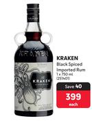 Kraken Black Spiced Imported Rum-750ml Each