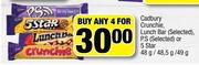 Cadbury Crunchie, Lunch Bar, P.S. Or 5 Star-4x48g/ 48.5g/ 49g