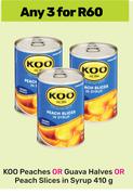 Koo Peaches Or Guava Halves Or Peach Slices In Syrup-For Any 3 x 410g