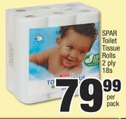 Spar Toilet Tissue Rolls 2 Ply-18s Per Pack
