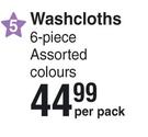 Baby Things Washcloths 6 Piece Assorted Colours-Per Pack