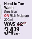 Baby Dove Head To Toe Wash Sensitive Or Rich Moisture-200ml
