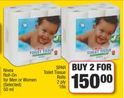 Spar Toilet Tissue Rolls 2 Ply-For 2 x 18's