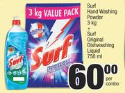 Surf Hand Washing Powder 3Kg + Surf Original Dishwashing Liquid 750ml-Per Combo