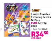 Bic Illusion Erasable Colouring Pencils 12 Pack Plus Activity Book-Per Pack