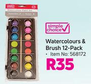 Simple Choice Water Colours & Brush 12 Pack