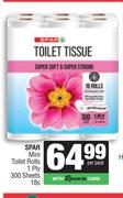 Spar Mini Toilet Rolls 1 Ply 300 Sheets-18s Per Pack