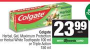 Colgate Herbal, Gel Maximum Protection Or Herbal White Toothpaste 100ml or Triple Action 150ml-Each