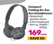 Sony Compact Folding On Ear Aux Headphones-Each