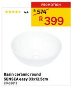 Sensea Easy Basin Ceramic Round 33 x 12.5cm