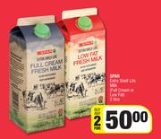 Spar Extra Shelf Life Milk Full Cream Or Low Fat-For Any 2 x 2L