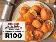 1 x Mini Beef Or Chicken Burgers 6s, 1 x Mini Filled Croissants Assorted 4s-Combo