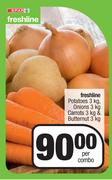 Spar Freshline Potatoes 3Kg, Onions 3Kg, Carrots 3Kg & Butternut 3Kg-Per Combo