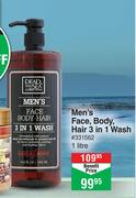 Dead Sea Collection Men's Face, Body, Hair 3 In 1 Wash-1Ltr