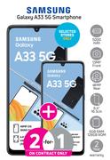 2 x Samsung Galaxy A33 5G Smartphone-On 2GB Red Top Up Core More Data + On Promo 70
