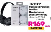 Sony Compact Folding On Ear Headphones MDR-ZX110WCE-Each