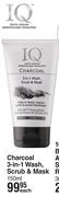 IQ Charcoal 3 In 1 Wash, Scrub & Mask-150ml Each