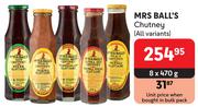 Mrs Ball's Chutney (All Variants)-8 x 470g