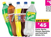 Fanta, Sprite, Stoney, Sparletta & Twist Soft Drinks-For 3 x 1.5L