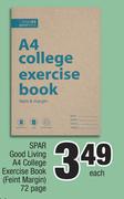 Spar Good Living A4 College Exercise Book (Feint Margin) 72 Page-Each
