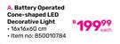 Battery Operated Cone Shaped LED Decorative Light-16 x 16 x 60cm-Each