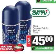 Nivea Deodorant Roll On Assorted-For 2 x 50ml