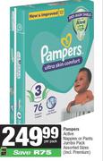 Pampers Active Nappies Or Pants Jumbo Pack Assorted Sizes(Incl. Premium)-Per Pack