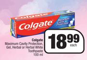 Colgate Maximum Cavity Protection, Gel, Herbal Or Herbal White Toothpaste-100ml Each