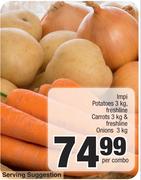Impi Potatoes-3Kg, Freshline Carrots-3Kg & Freshline Onions-3Kg Per Combo