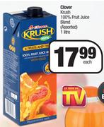 Clover Krush 100% Fruit Juice Blend (Assorted)- 1Ltr