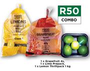 1 x Grapefruit 4's, 1 x Lemon Prepack & 1 x Lemon Thriftpack 1Kg Combo
