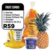 1x Paw Paw,1x Banana Thriftpack, Orange Thriftpack 1kg,1x Pineapple,1x Blueberry Tub 125g-Per Combo