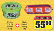 D'Lite 37% Fat Spread 1kg + Spar French Polony 2kg-Per Combo